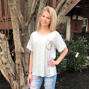 Brand New Sequin pocket short sleeve jersey top